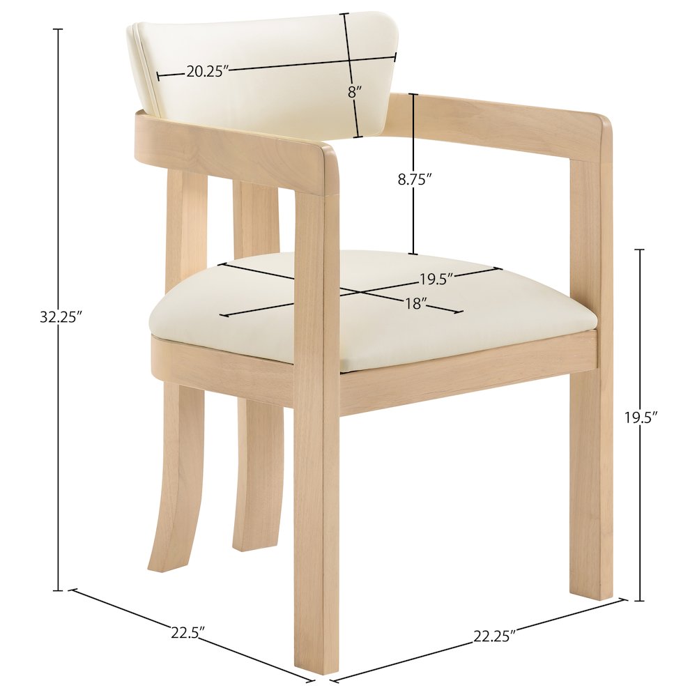 Lavrin Cream Vegan Leather Upholstered Dining Arm Chair, Set of 2
