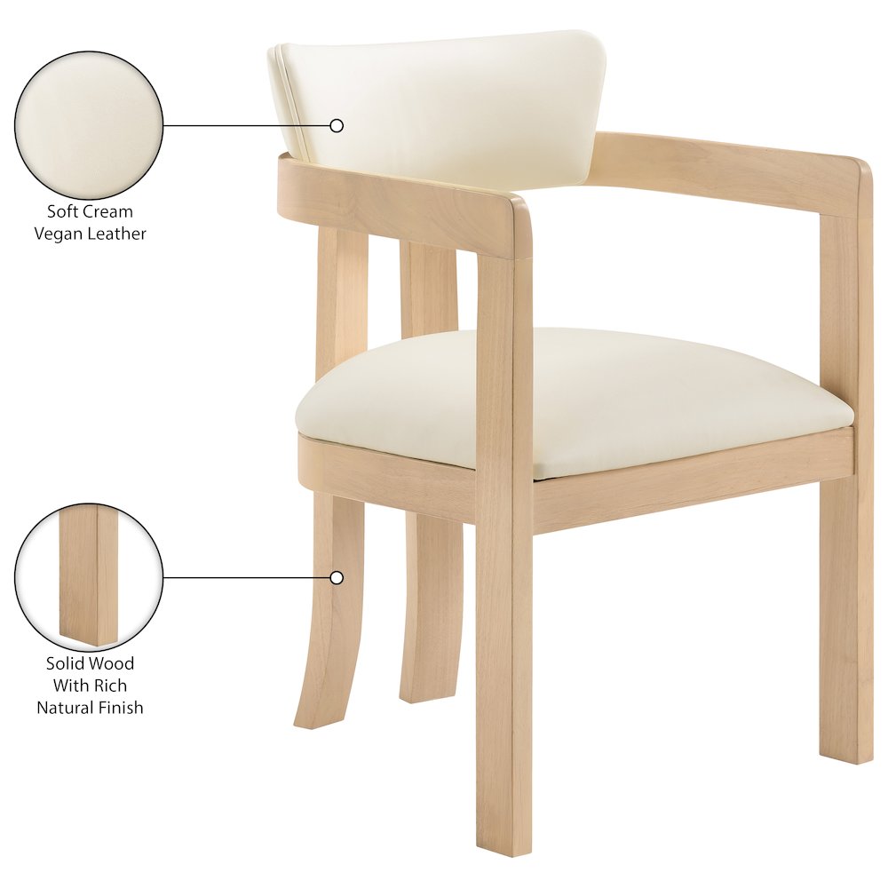Lavrin Cream Vegan Leather Upholstered Dining Arm Chair, Set of 2