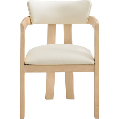 Lavrin Cream Vegan Leather Upholstered Dining Arm Chair, Set of 2