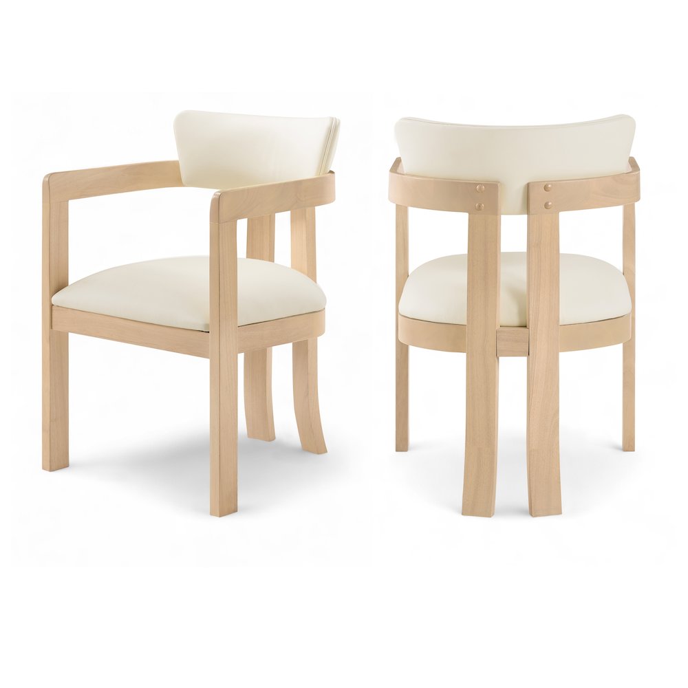 Lavrin Cream Vegan Leather Upholstered Dining Arm Chair, Set of 2
