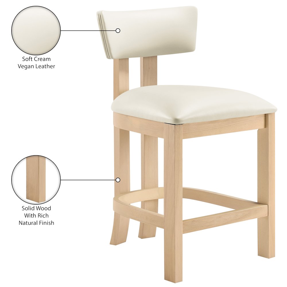 Lavrin Cream Vegan Leather Upholstered Counter Stool, Set of 2