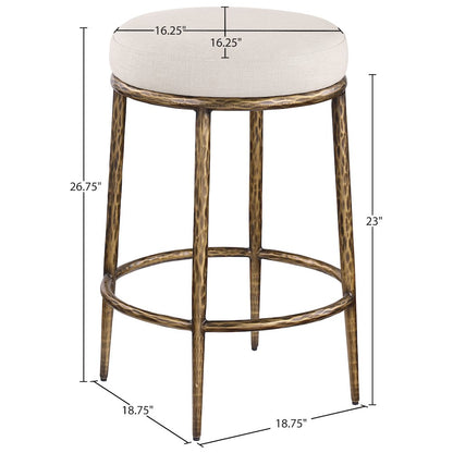 Ferro Beige Linen Textured Performance Fabric Upholstered Counter Stool
