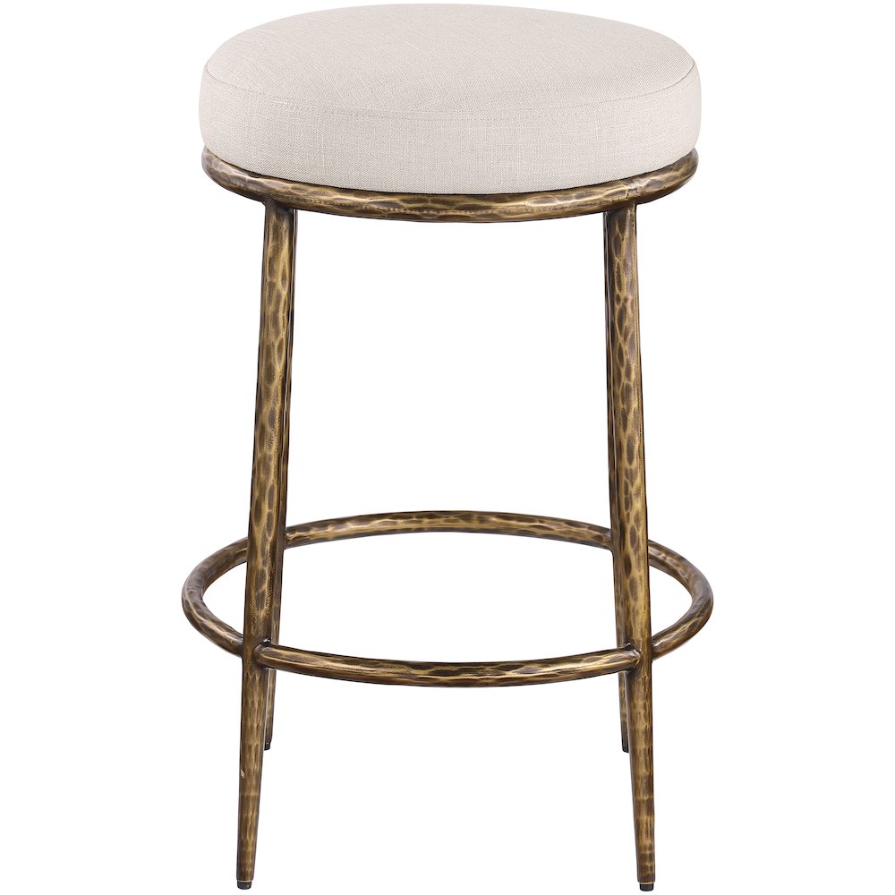 Ferro Beige Linen Textured Performance Fabric Upholstered Counter Stool