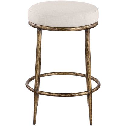 Ferro Beige Linen Textured Performance Fabric Upholstered Counter Stool