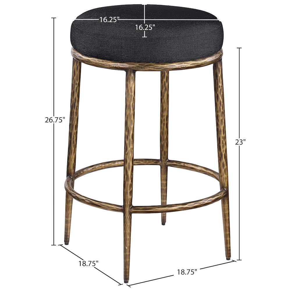 Ferro Black Linen Textured Performance Fabric Upholstered Counter Stool