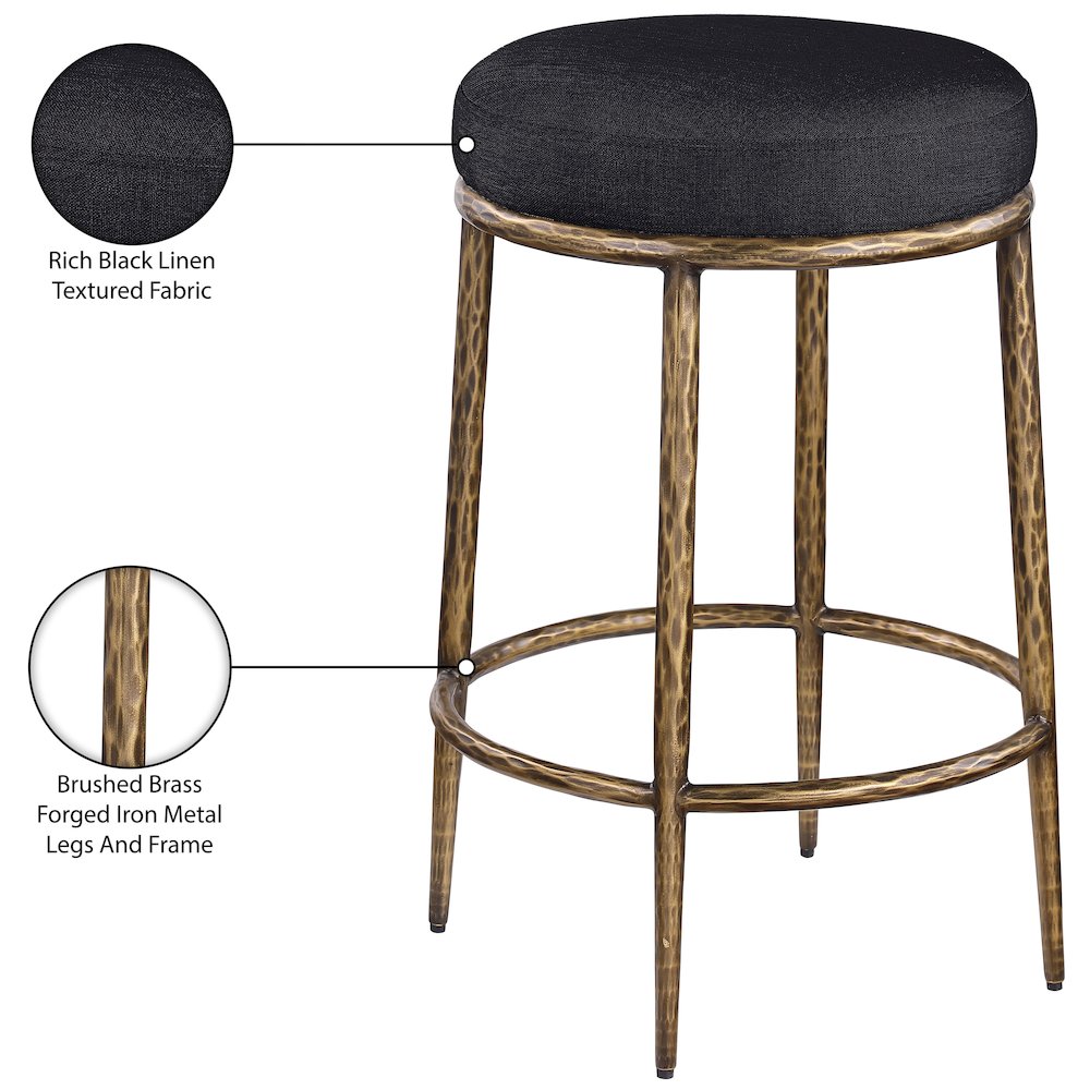 Ferro Black Linen Textured Performance Fabric Upholstered Counter Stool