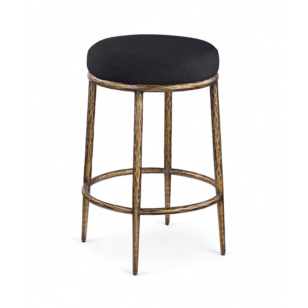 Ferro Black Linen Textured Performance Fabric Upholstered Counter Stool