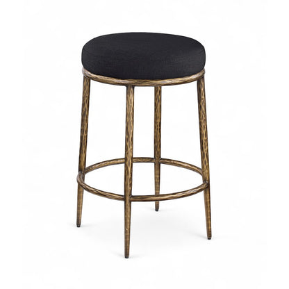 Ferro Black Linen Textured Performance Fabric Upholstered Counter Stool
