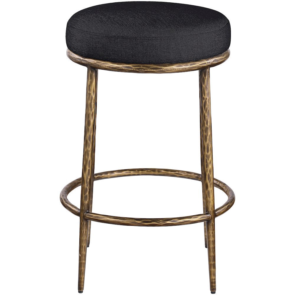 Ferro Black Linen Textured Performance Fabric Upholstered Counter Stool