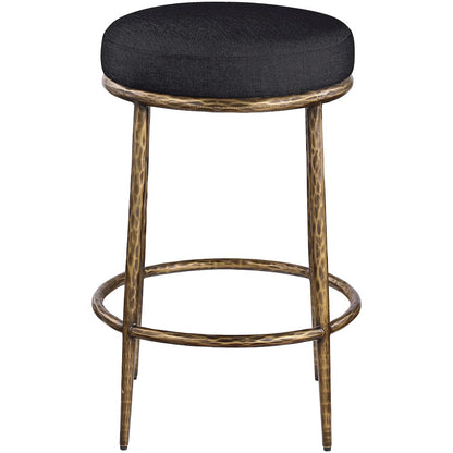 Ferro Black Linen Textured Performance Fabric Upholstered Counter Stool