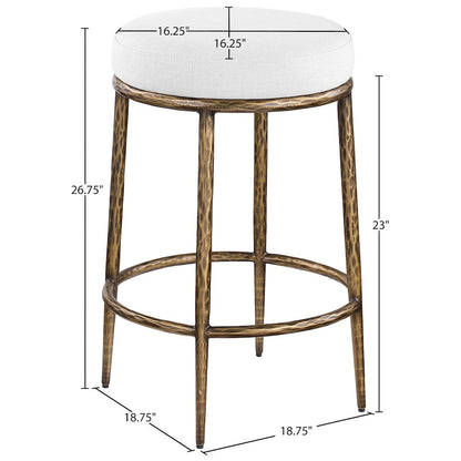 Ferro White Linen Textured Performance Fabric Upholstered Counter Stool