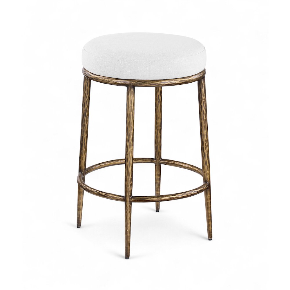 Ferro White Linen Textured Performance Fabric Upholstered Counter Stool