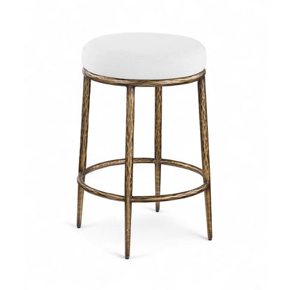 Ferro White Linen Textured Performance Fabric Upholstered Counter Stool