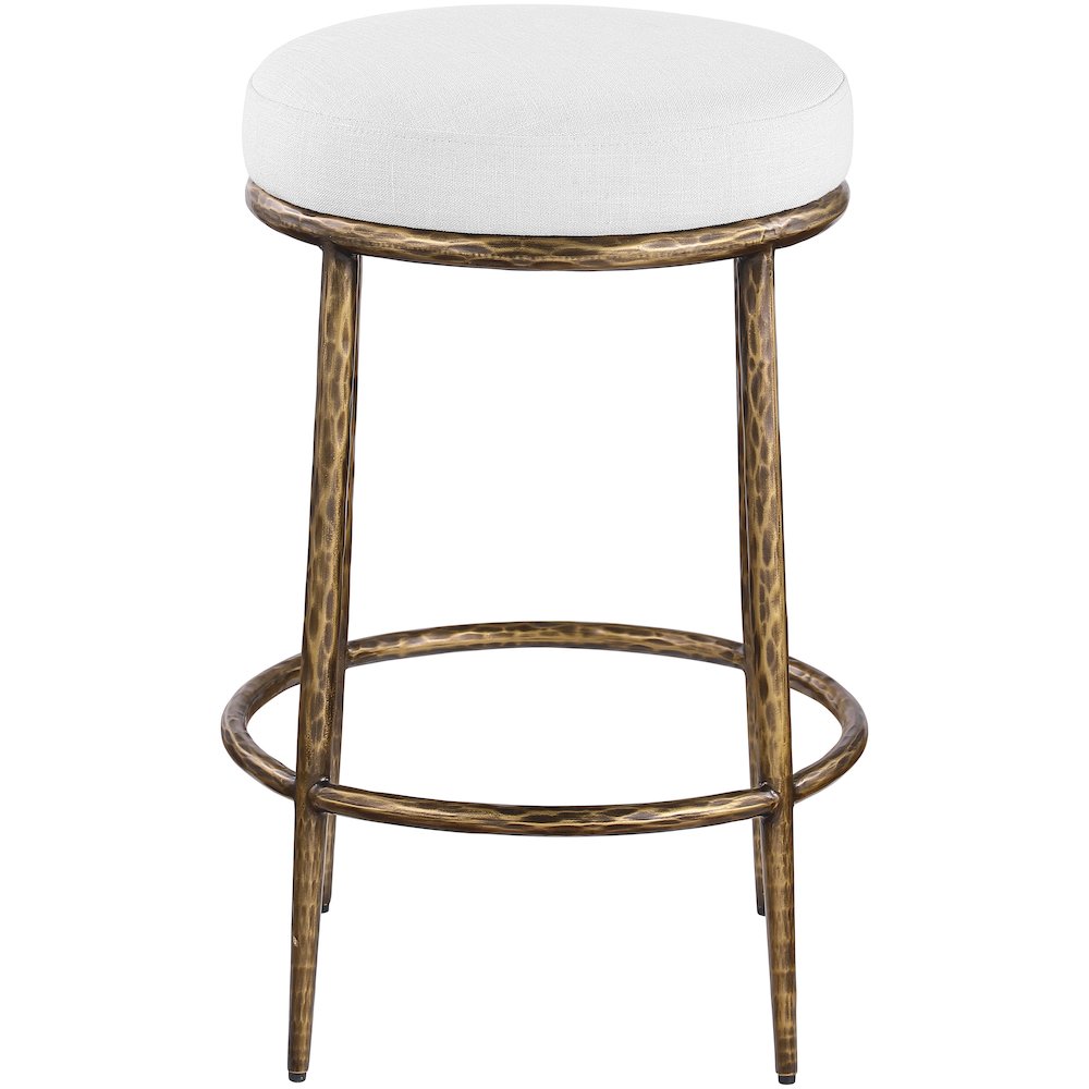 Ferro White Linen Textured Performance Fabric Upholstered Counter Stool
