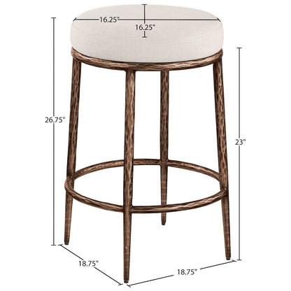 Ferro Beige Linen Textured Performance Fabric Upholstered Counter Stool