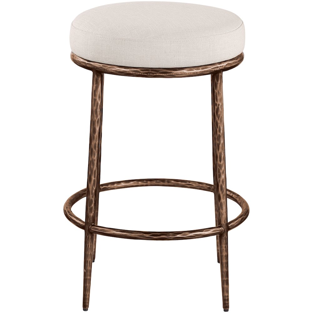 Ferro Beige Linen Textured Performance Fabric Upholstered Counter Stool