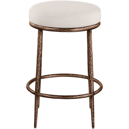 Ferro Beige Linen Textured Performance Fabric Upholstered Counter Stool