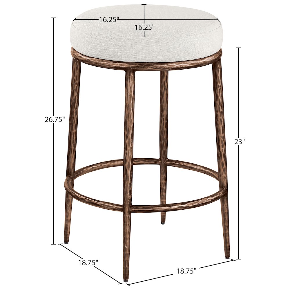 Ferro Cream Linen Textured Performance Fabric Upholstered Counter Stool