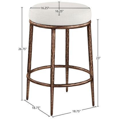 Ferro Cream Linen Textured Performance Fabric Upholstered Counter Stool