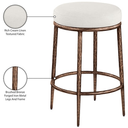 Ferro Cream Linen Textured Performance Fabric Upholstered Counter Stool