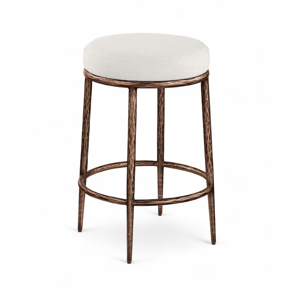 Ferro Cream Linen Textured Performance Fabric Upholstered Counter Stool