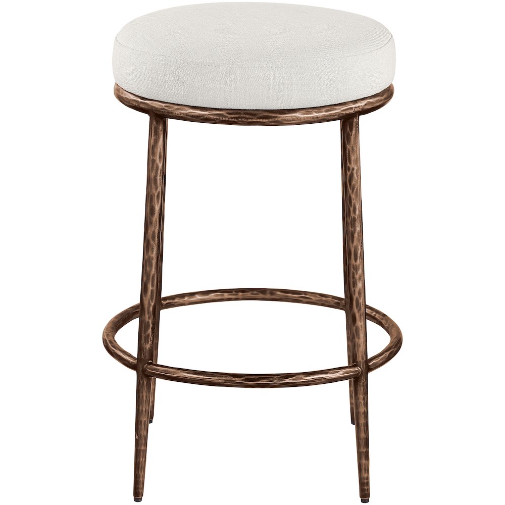 Ferro Cream Linen Textured Performance Fabric Upholstered Counter Stool