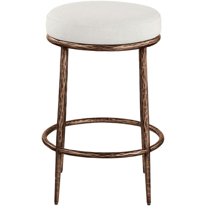 Ferro Cream Linen Textured Performance Fabric Upholstered Counter Stool