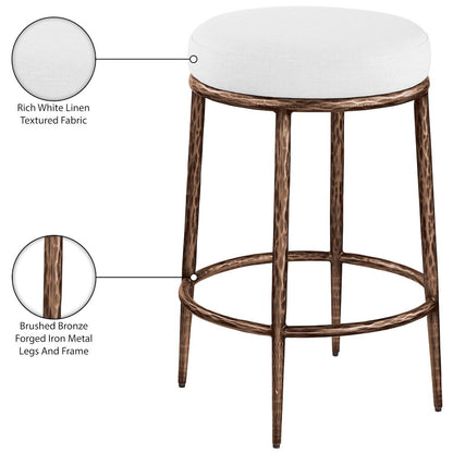 Ferro White Linen Textured Performance Fabric Upholstered Counter Stool