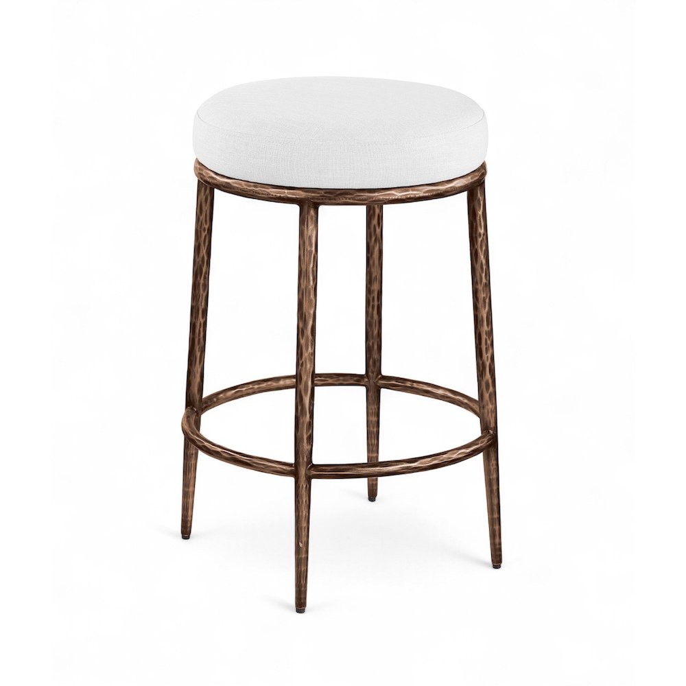 Ferro White Linen Textured Performance Fabric Upholstered Counter Stool