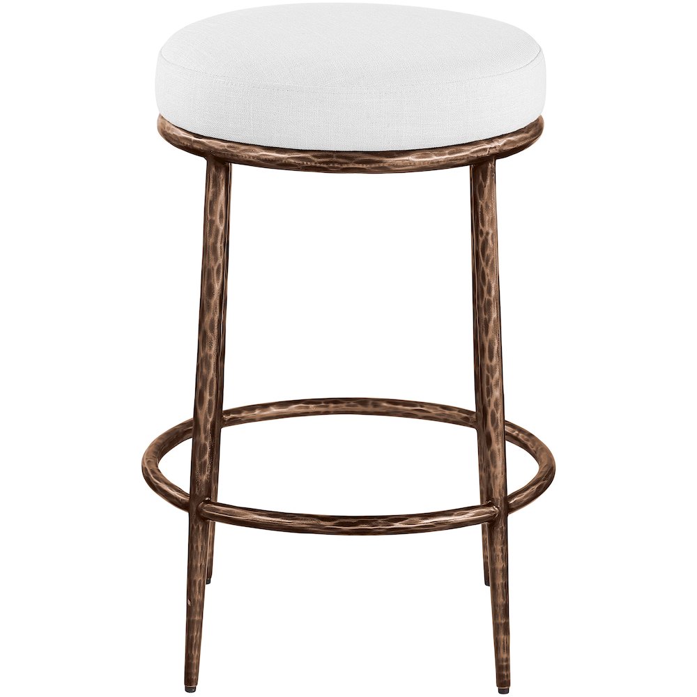 Ferro White Linen Textured Performance Fabric Upholstered Counter Stool