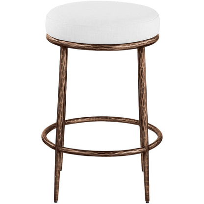 Ferro White Linen Textured Performance Fabric Upholstered Counter Stool