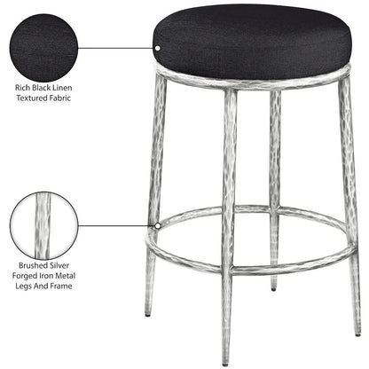 Ferro Black Linen Textured Performance Fabric Upholstered Counter Stool