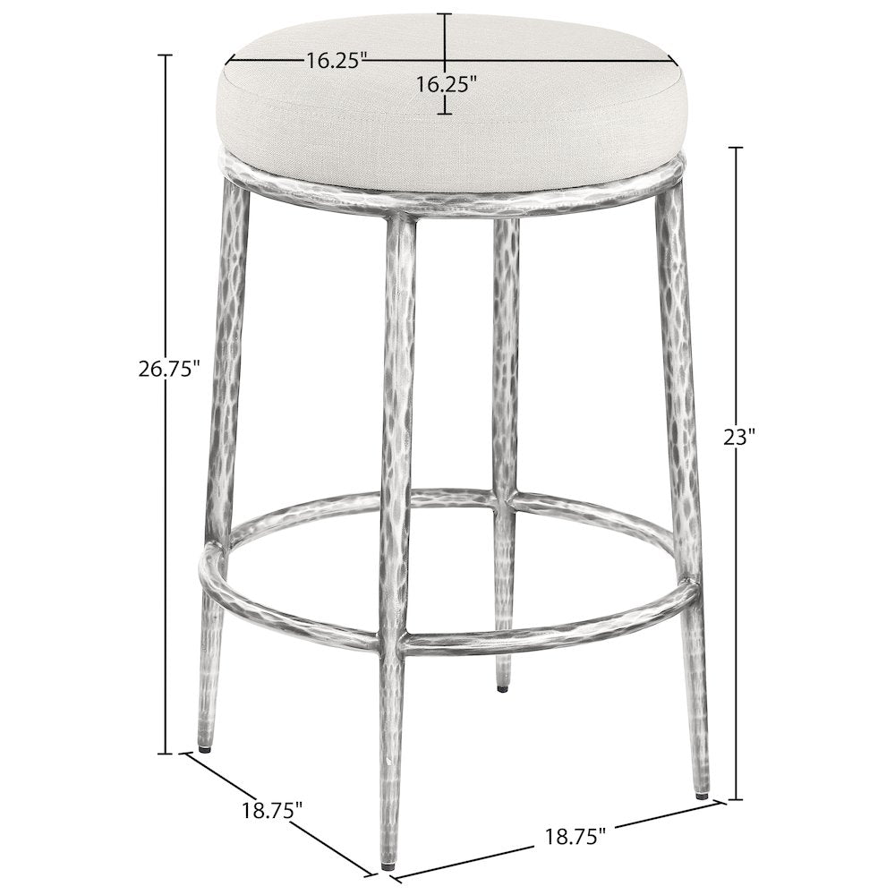 Ferro Cream Linen Textured Performance Fabric Upholstered Counter Stool
