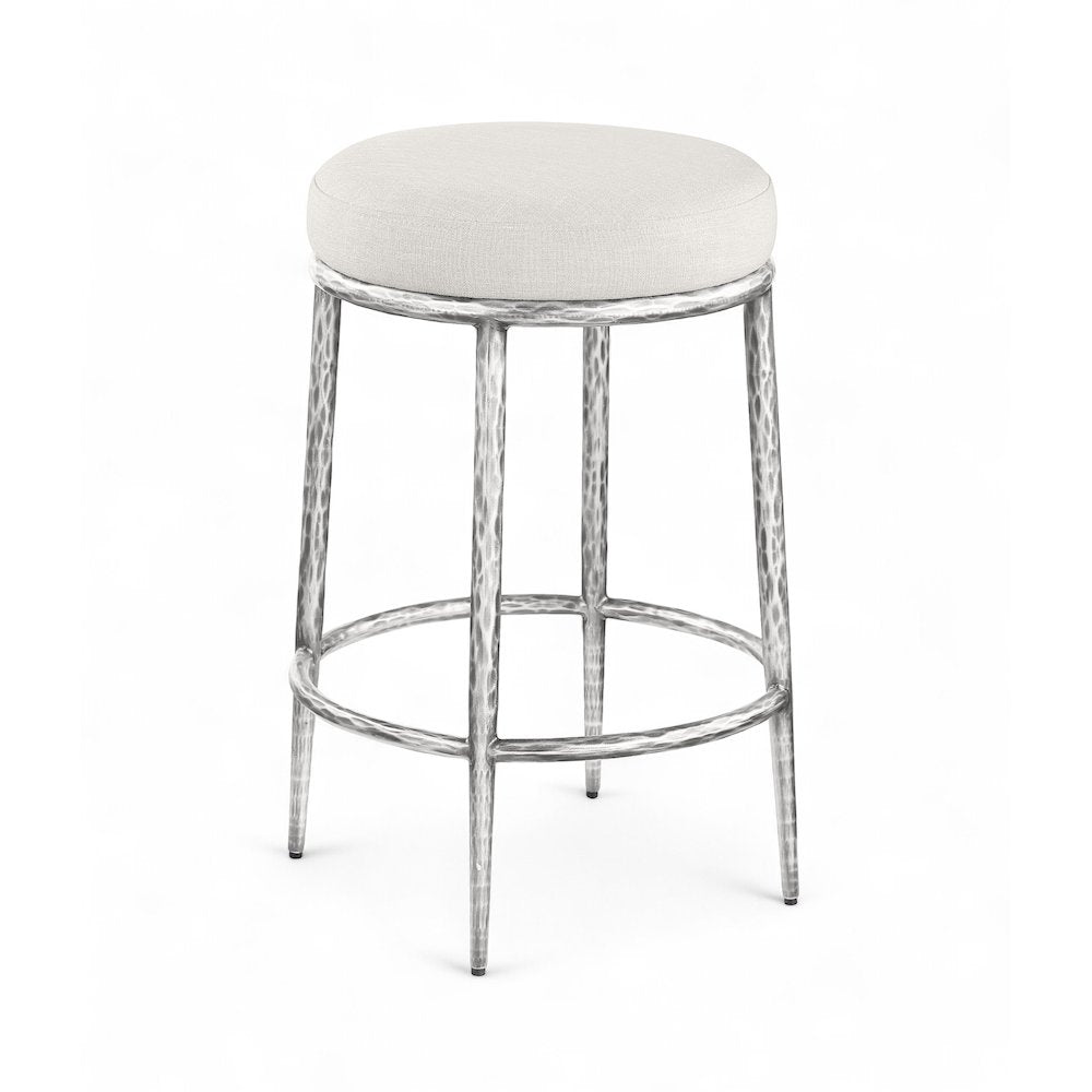 Ferro Cream Linen Textured Performance Fabric Upholstered Counter Stool