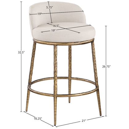 Ferro Beige Linen Textured Performance Fabric Upholstered Counter Stool