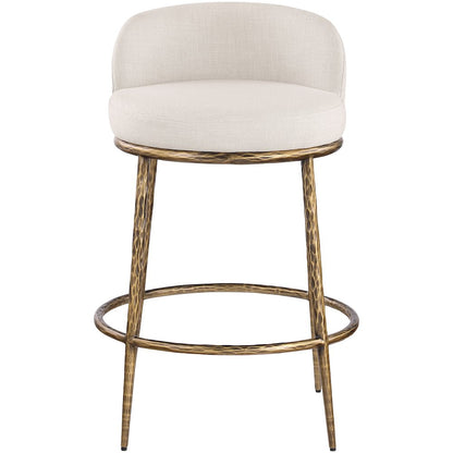 Ferro Beige Linen Textured Performance Fabric Upholstered Counter Stool