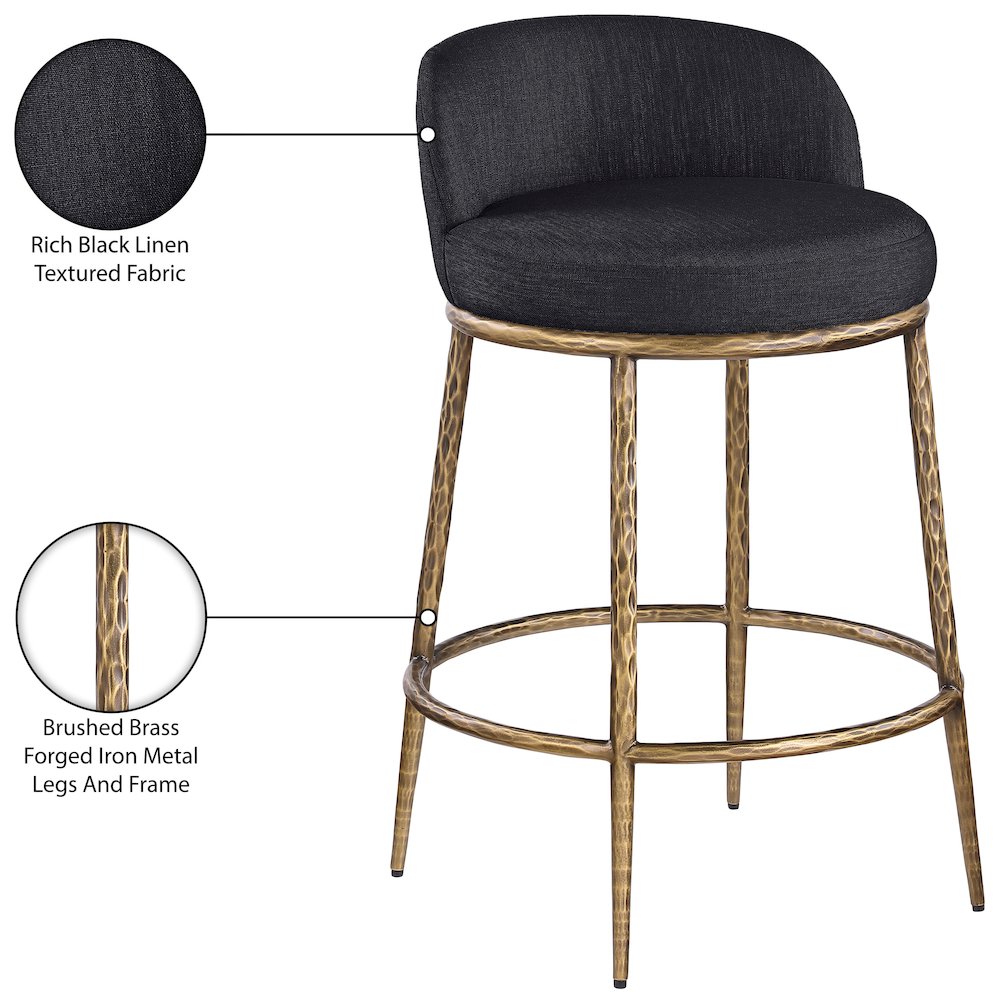 Ferro Black Linen Textured Performance Fabric Upholstered Counter Stool