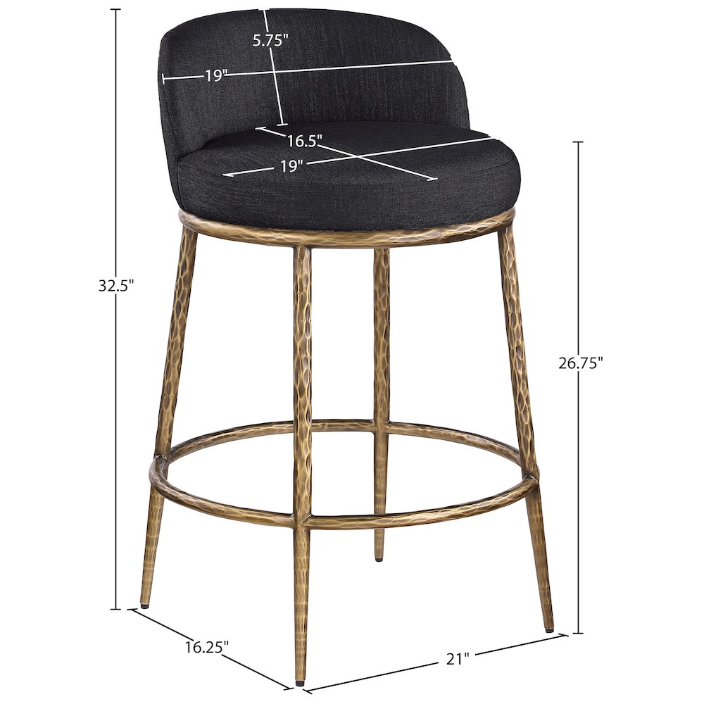 Ferro Black Linen Textured Performance Fabric Upholstered Counter Stool