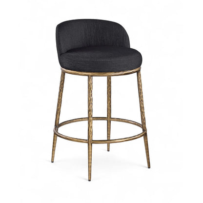 Ferro Black Linen Textured Performance Fabric Upholstered Counter Stool
