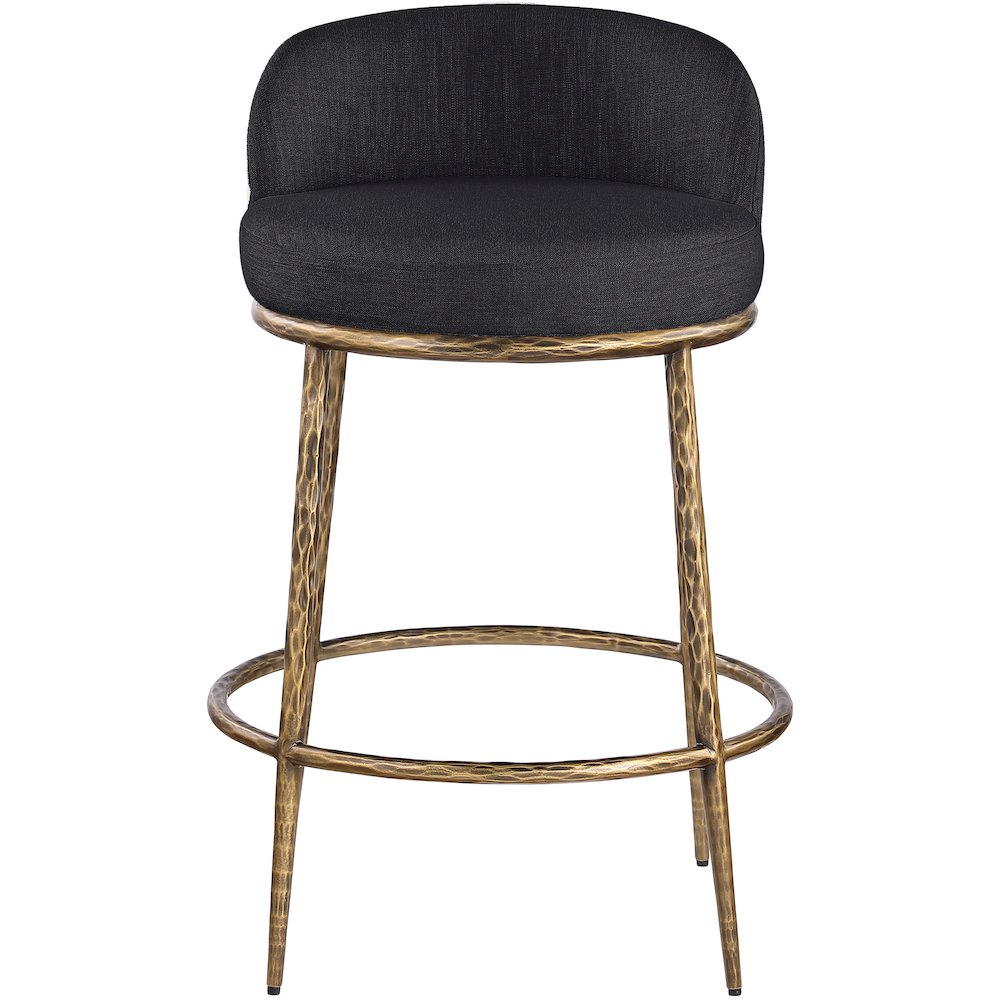 Ferro Black Linen Textured Performance Fabric Upholstered Counter Stool