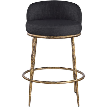 Ferro Black Linen Textured Performance Fabric Upholstered Counter Stool