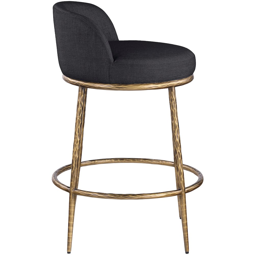 Ferro Black Linen Textured Performance Fabric Upholstered Counter Stool