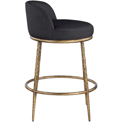 Ferro Black Linen Textured Performance Fabric Upholstered Counter Stool