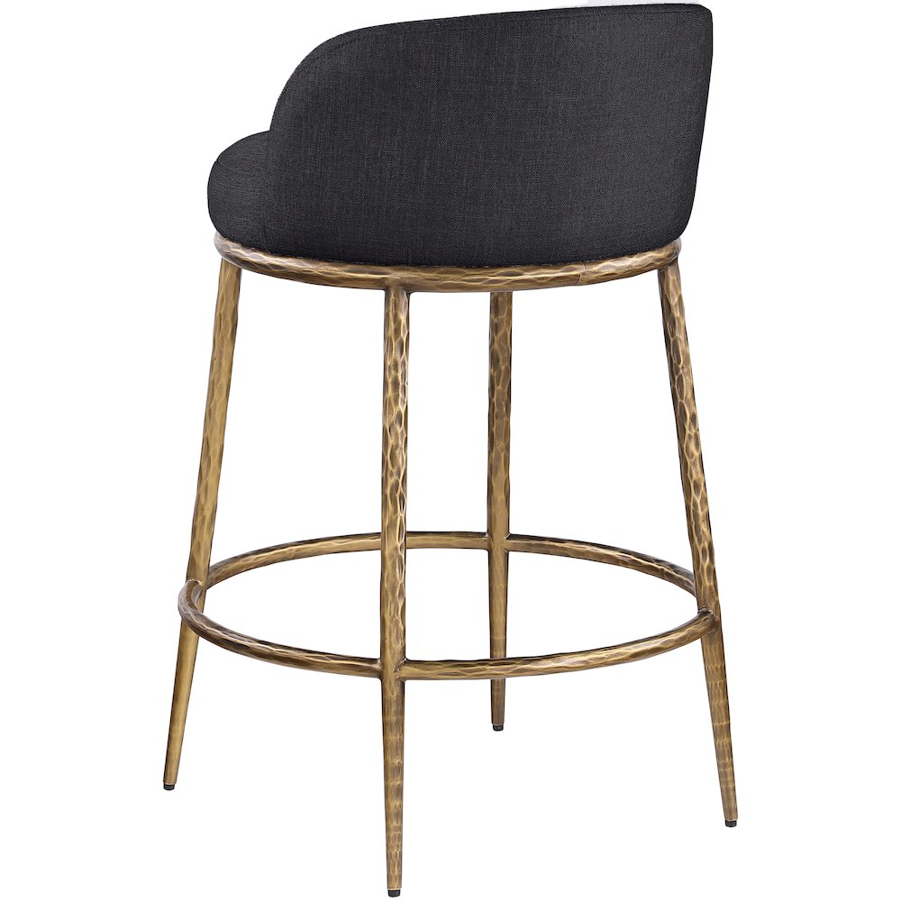 Ferro Black Linen Textured Performance Fabric Upholstered Counter Stool