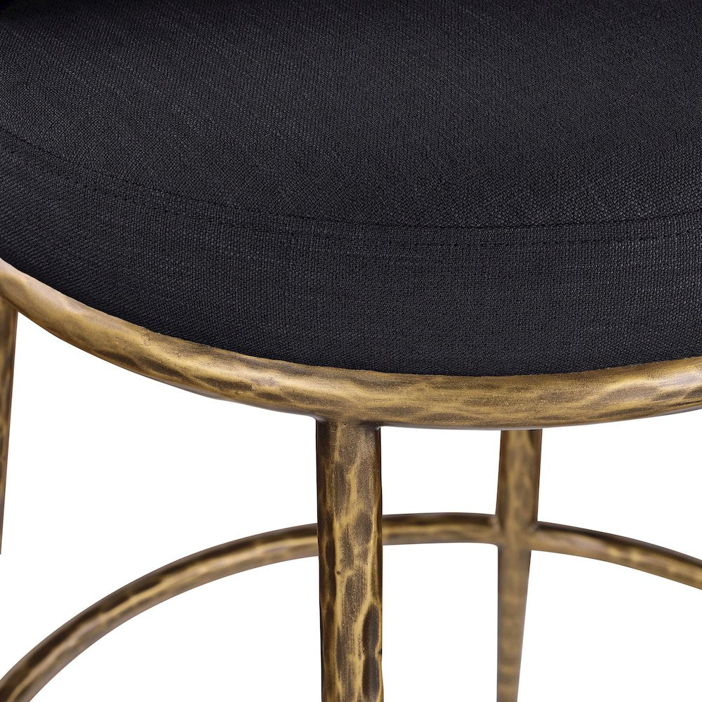 Ferro Black Linen Textured Performance Fabric Upholstered Counter Stool