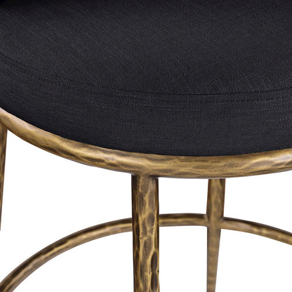 Ferro Black Linen Textured Performance Fabric Upholstered Counter Stool