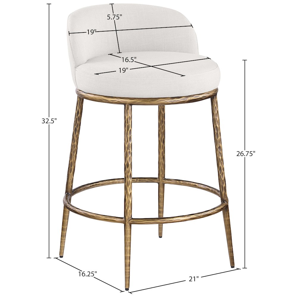Ferro Cream Linen Textured Performance Fabric Upholstered Counter Stool