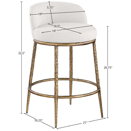 Ferro Cream Linen Textured Performance Fabric Upholstered Counter Stool