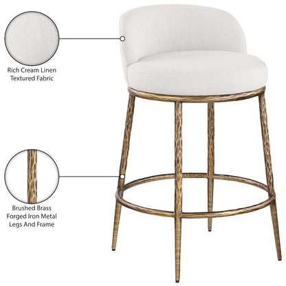 Ferro Cream Linen Textured Performance Fabric Upholstered Counter Stool