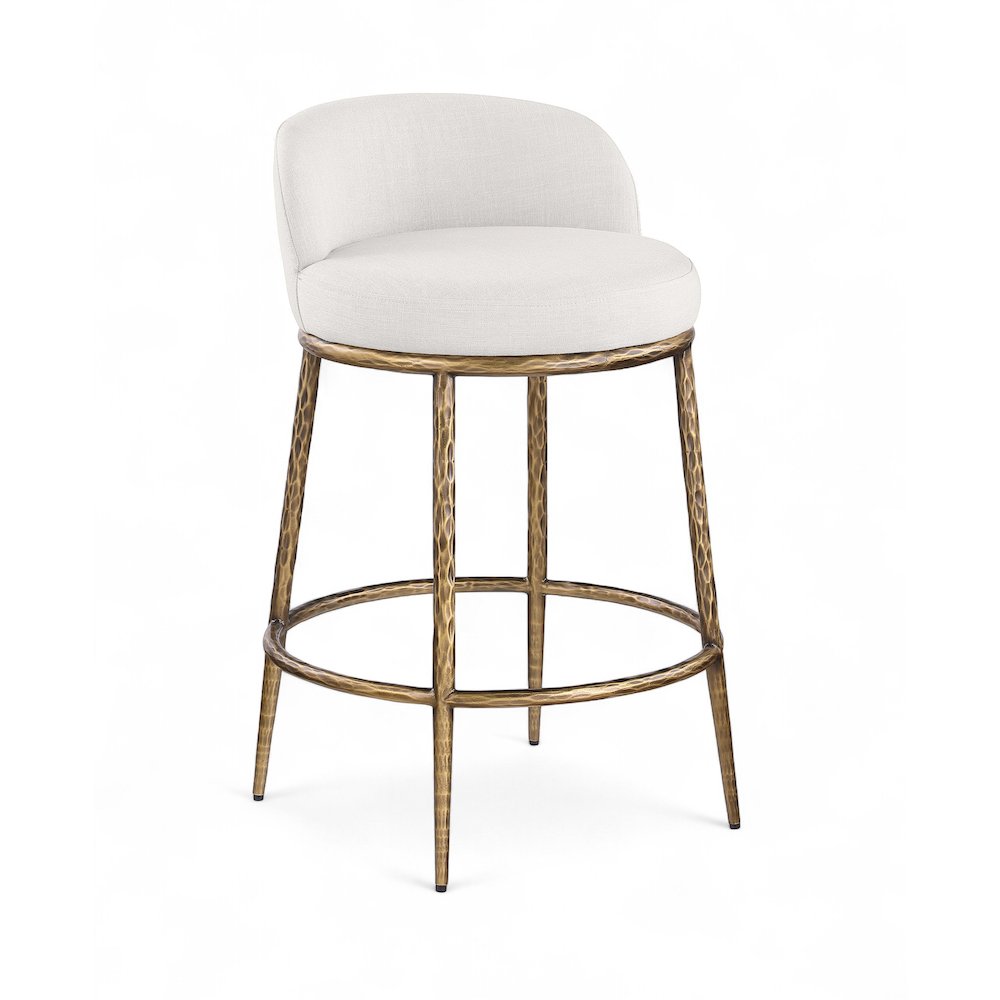 Ferro Cream Linen Textured Performance Fabric Upholstered Counter Stool